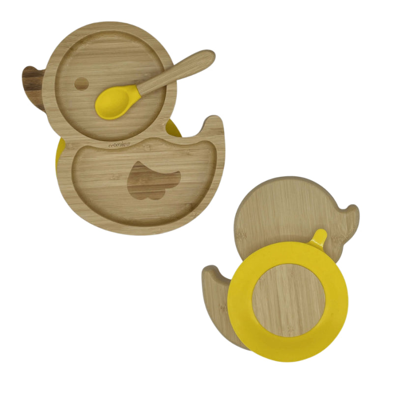 Piatto in Bambù con cucchiaio -papera giallo